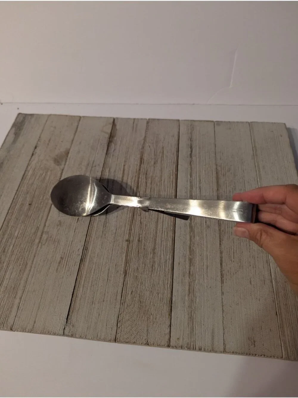 Vintage Danish Style Stainless Steel Serving Tongs Double Spoon Spring Loaded